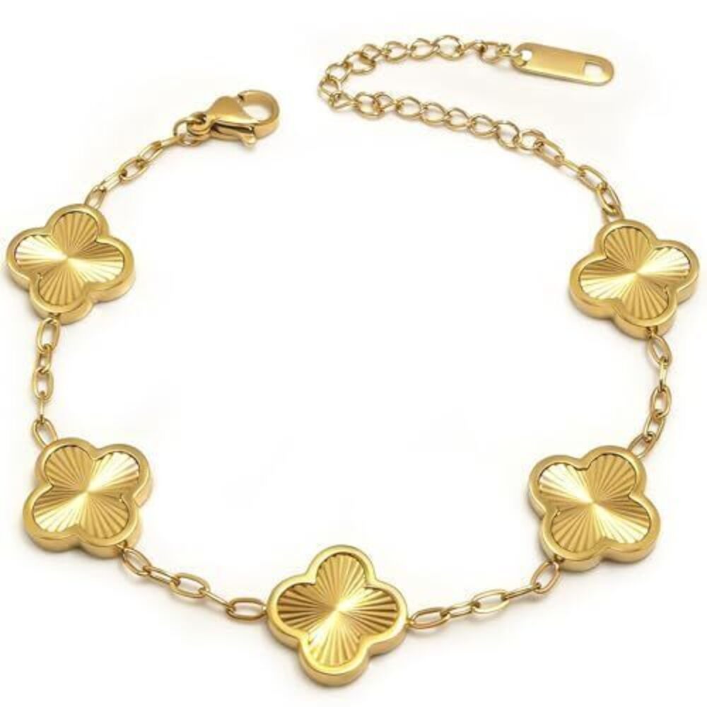 5807 18K Gold Bracelets Non Tarnish, Four Leaf Clover Bracelet
